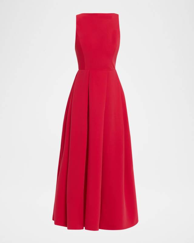 Sleeveless Pleated Techno Cady Midi Dress